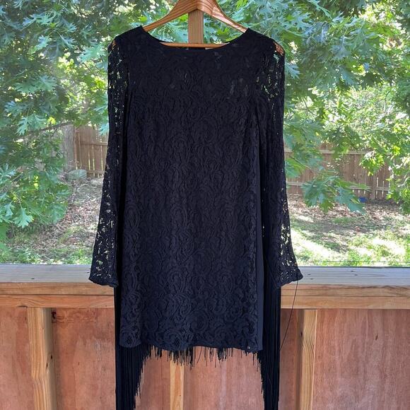 Michael Michael Kors Black Fringe Lace Mini Dress Size 0 - Picture 1 of 10